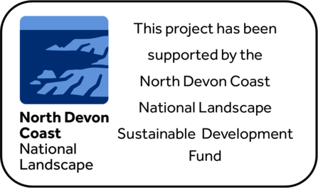 Logo of North Devon Coast National Landscape and text reading 'This project has been supported by the North Devon Coast National Landscape Sustainable Development Fund' 