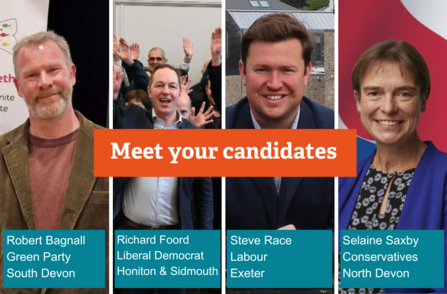 Poster showing Prospective Parliamentary Candidates participants for Devon Wildlife Trust’s ‘Nature Hustings’