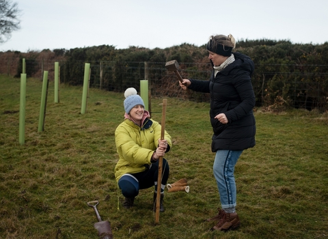 two women planting tree